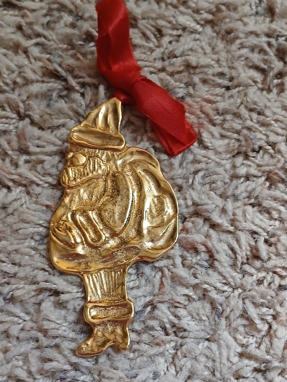 Gold Santa Ornament with Red Ribbon - Holiday Home Accent